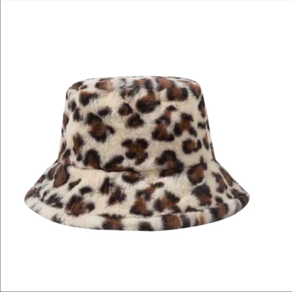 Accessories - Faux Fur Cream & Brown Leopard Print Bucket Hat